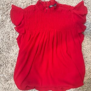 Zara Vibrant Red Ruffle Blouse